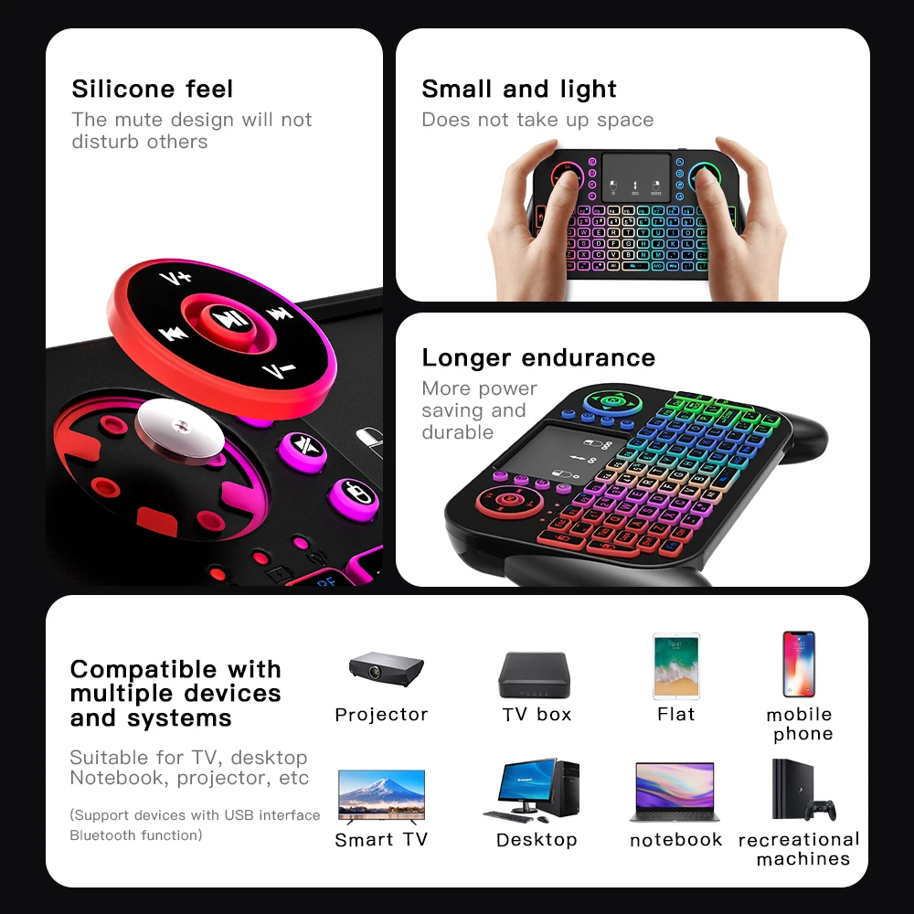 Factory V8 2.4G Mini Wireless Keyboard  7 Color Backlit Bluetooth  Air Mouse Remote Control Touchpad for Android TV  Box