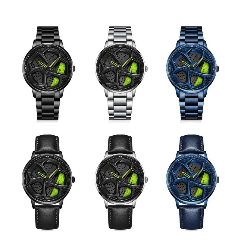 Rotating Dial 360 Degree Spinning Style Watch For Men Stainless Steel Band Silver Case Car Quartz Watches