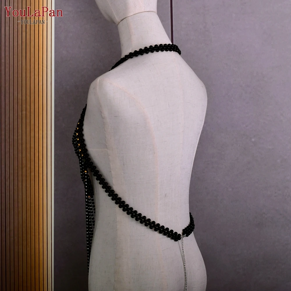 YouLaPan VG58 Fashion Tops Decorations White Black Pearl Beads Tassel Chain Halter Bra Necklace Sweater Dress Body Coverup