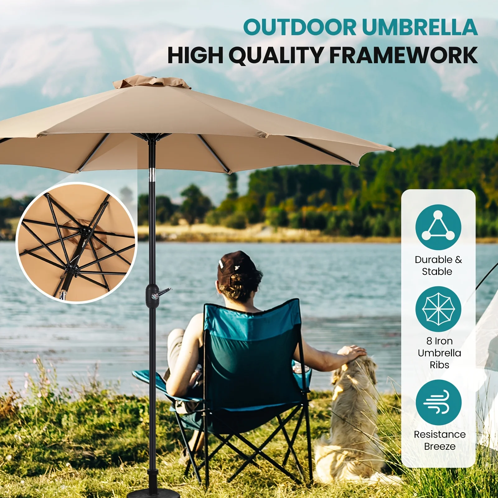 Outdoor Patio beach Umbrella 8 Iron Umbrella Ribs Robust Metal Construction garden yard farm fishing camping sunshade umbrella