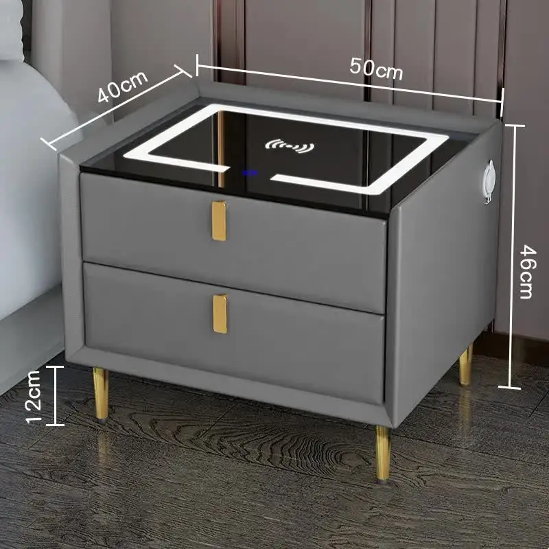 modern smart night stand with LED USB wireless charging fingerprint unlock plug base bedroom bedside table rock play music