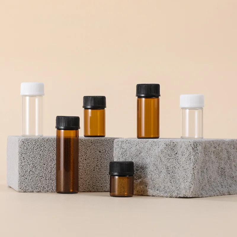1ml 2ml 3ml 5ml Amber Mini Essential Oil Bottles Sample Vials With Inner Plug Glass Sample Tester Bottles For Perfume Oil