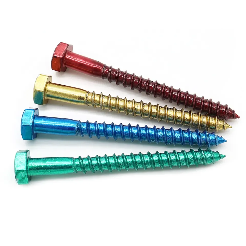 High quality Factory price colored hex head wood screws DIN 571 (1600873926345)