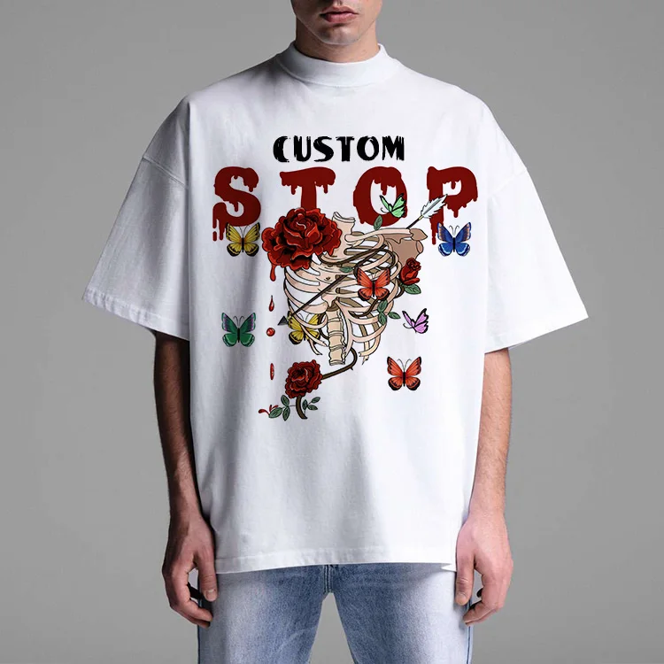 Branded Thick 95% Cotton 5% Elastane Quality Streetwear Custom Full Color Screen Print 3d Men T Shirt