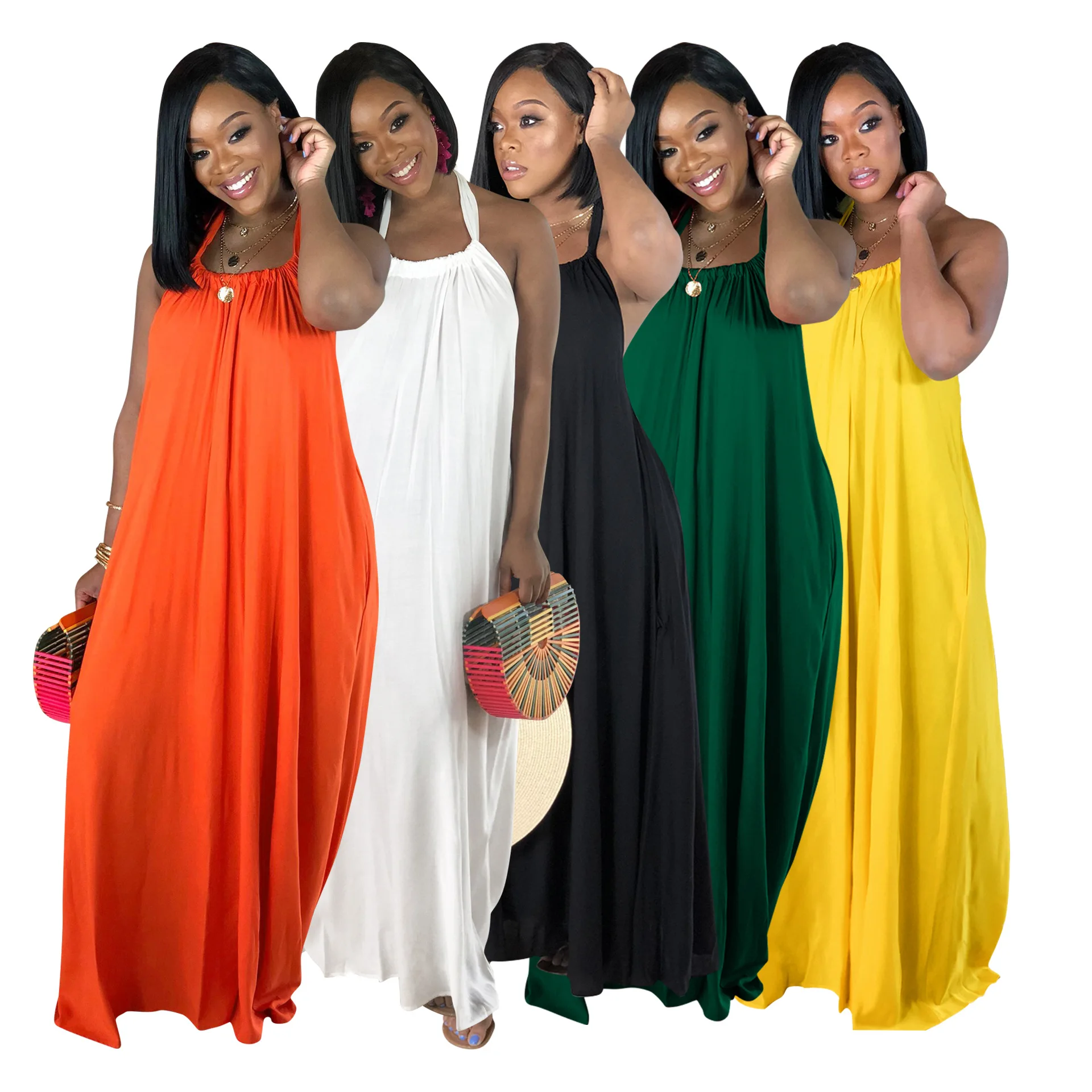 Trending Products 2024 New Arrivals Casual Dresses Sleeveless Loose Candy Color Summer Maxi Dress Ladies Bohemian Long Dress