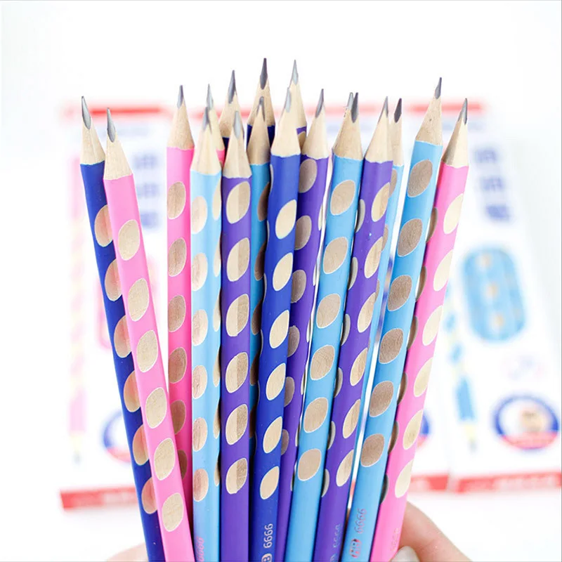 12pcs/set Student Correction Grip Posture Writing Painting HB Pencil Set Solid Wood Pencils Creative Stationery Pen for Kids