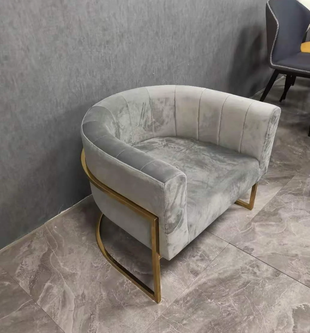Современное мягкое баррельное кресло из нержавеющей стали Glam, стул для отдыха, обеденный стул для дома, гостиничной мебели