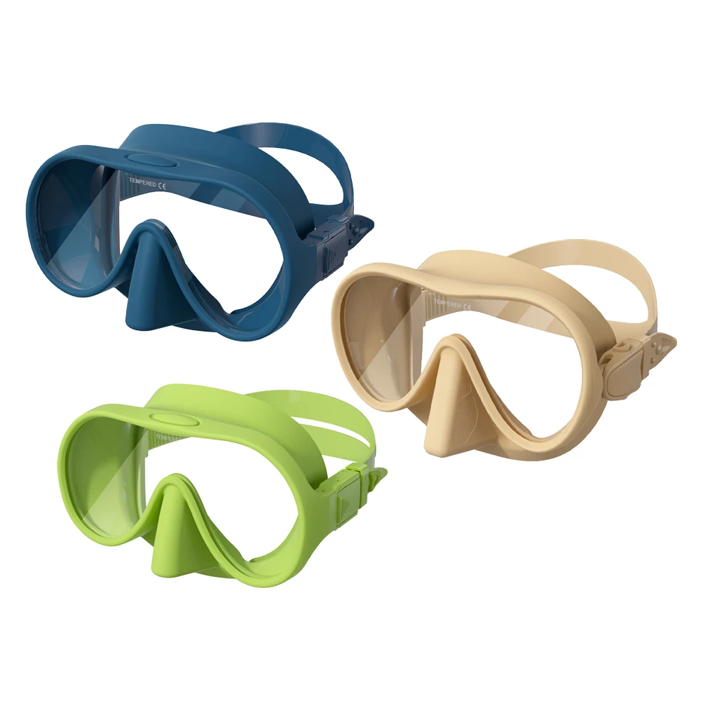 Fashion design Sing tempered glass lens silicone anti-fog wide view swimming diving mask