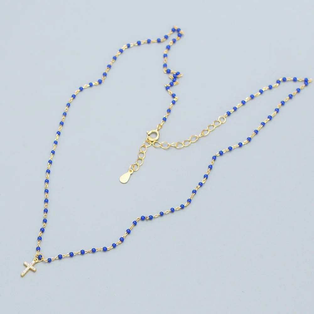 zirconia inlaid corss pendant with Enamel chain necklace Fashion light luxury S925 sterling silver jewelry for women wholesale