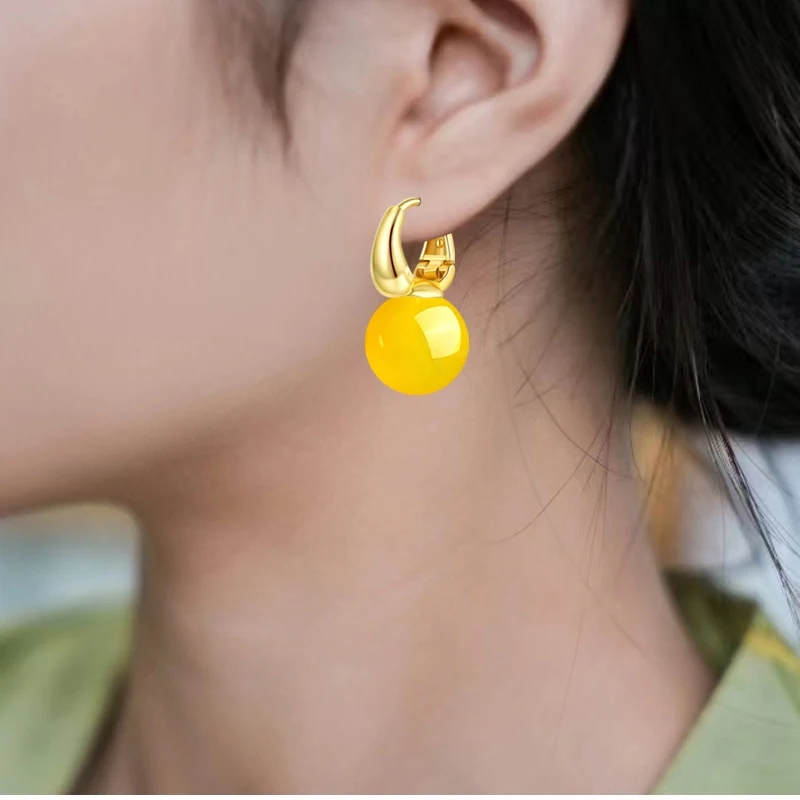 factory outlet yellow agate earrings buckle ruby blue chalcedony earrings Imitation green agate Earring buckle wholesale