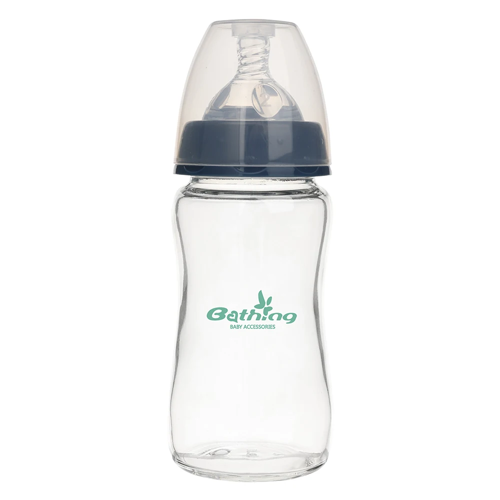 Wholesale BPA Free Travel Compact High Quality Nipples Bottle 250ml Wide Neck Newborn Baby Glass Feeding Bottle