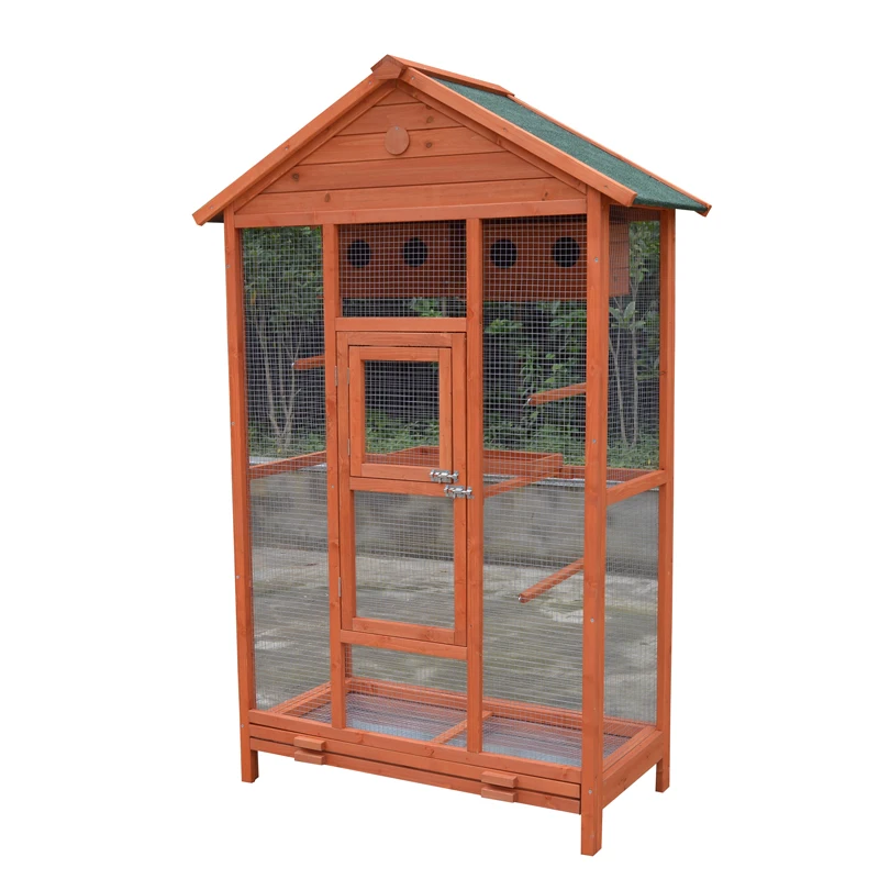 Parrot Wooden Bird Cage with Metal Tray