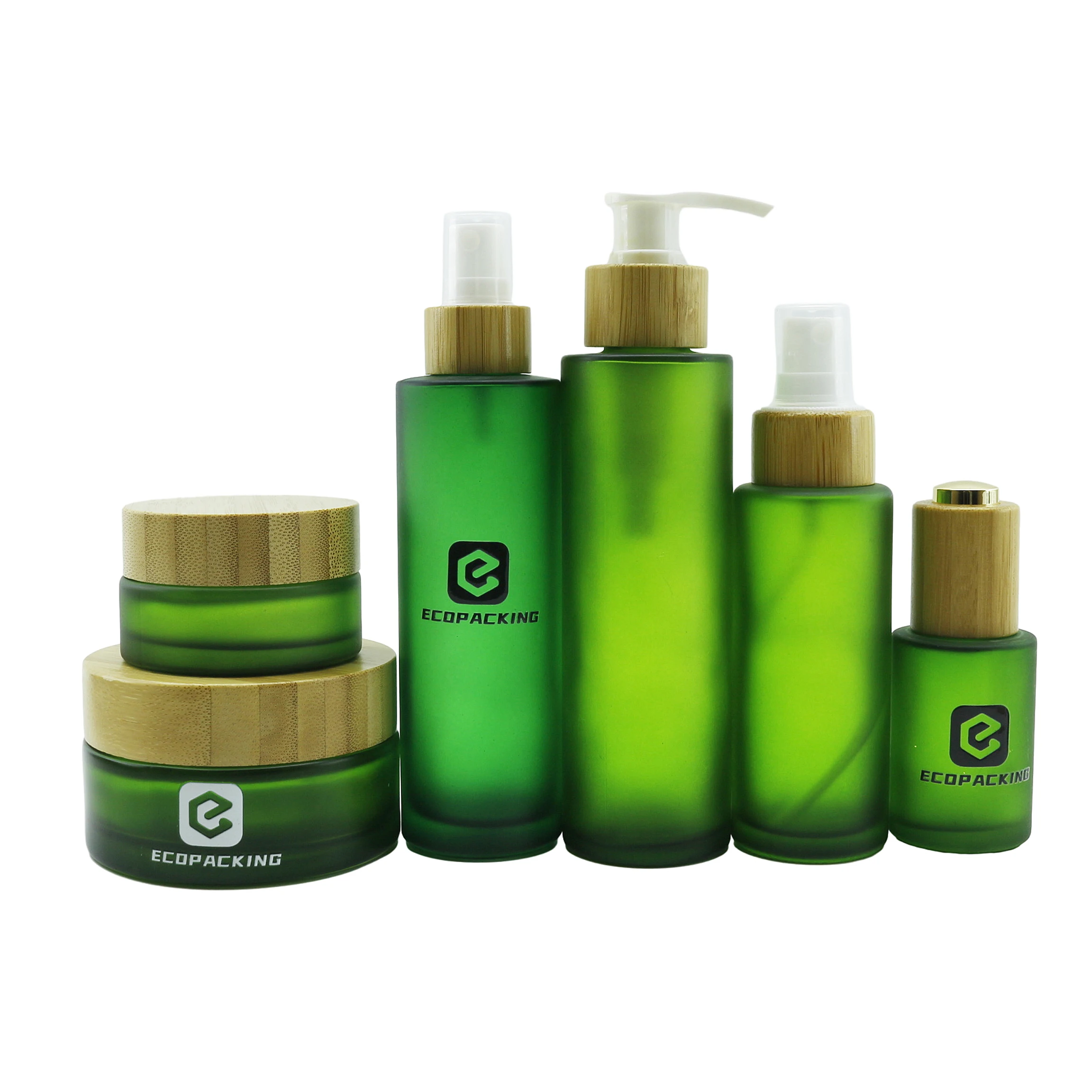Frosted Green 30ml 50ml 60ml 100ml 150ml Cosmetic Packaging Face Body Serum Foundation Glass Lotion Pump Bottle