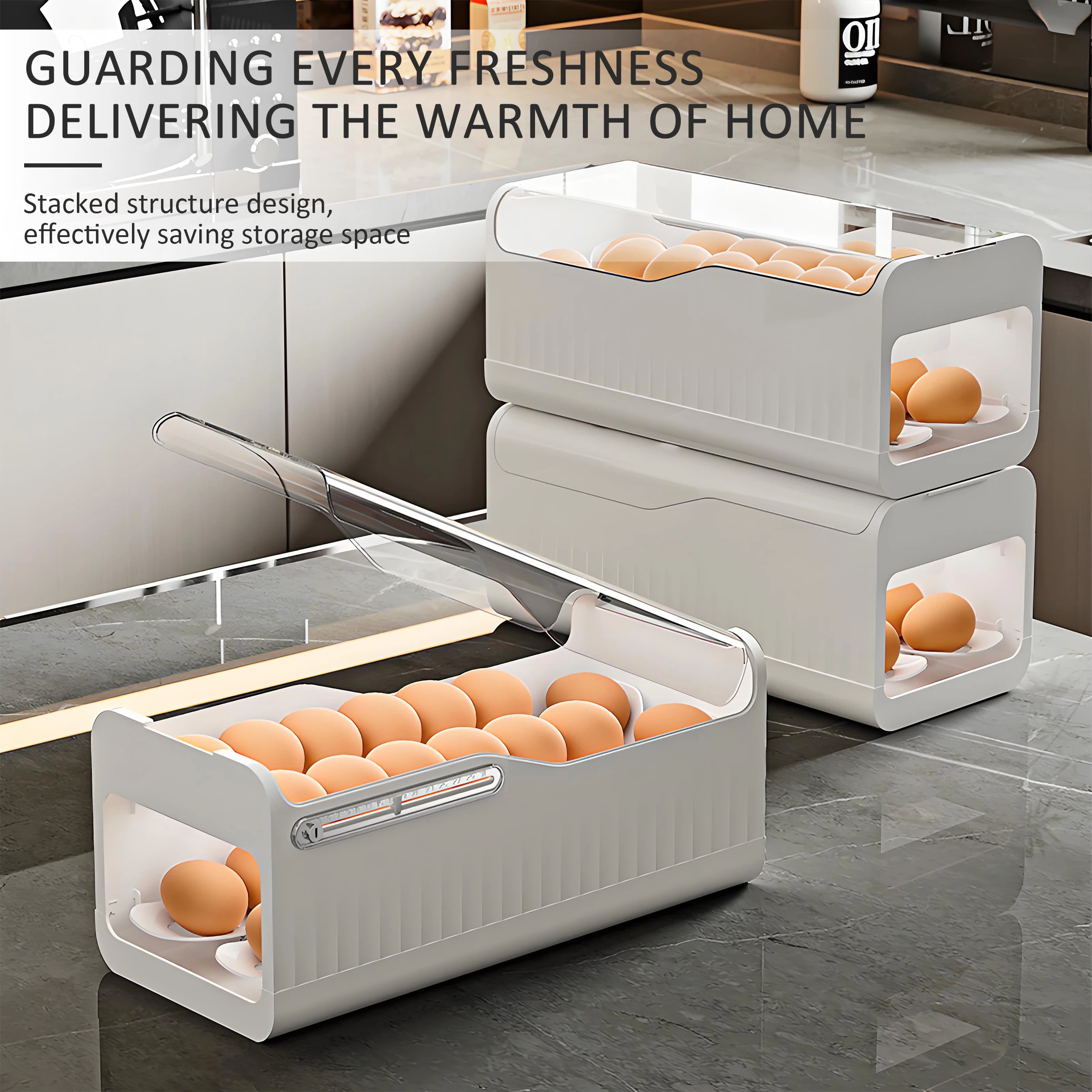 2 Tier Egg Dispenser for Refrigerator Roll Down 30 Eggs Holder Storage Box Containers