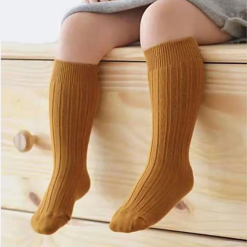 
Bonypony Children Classic Basic School Uniform Long Socks Single Color Combed Cotton Boys Girls Kids Rib Striped Knee High Socks 