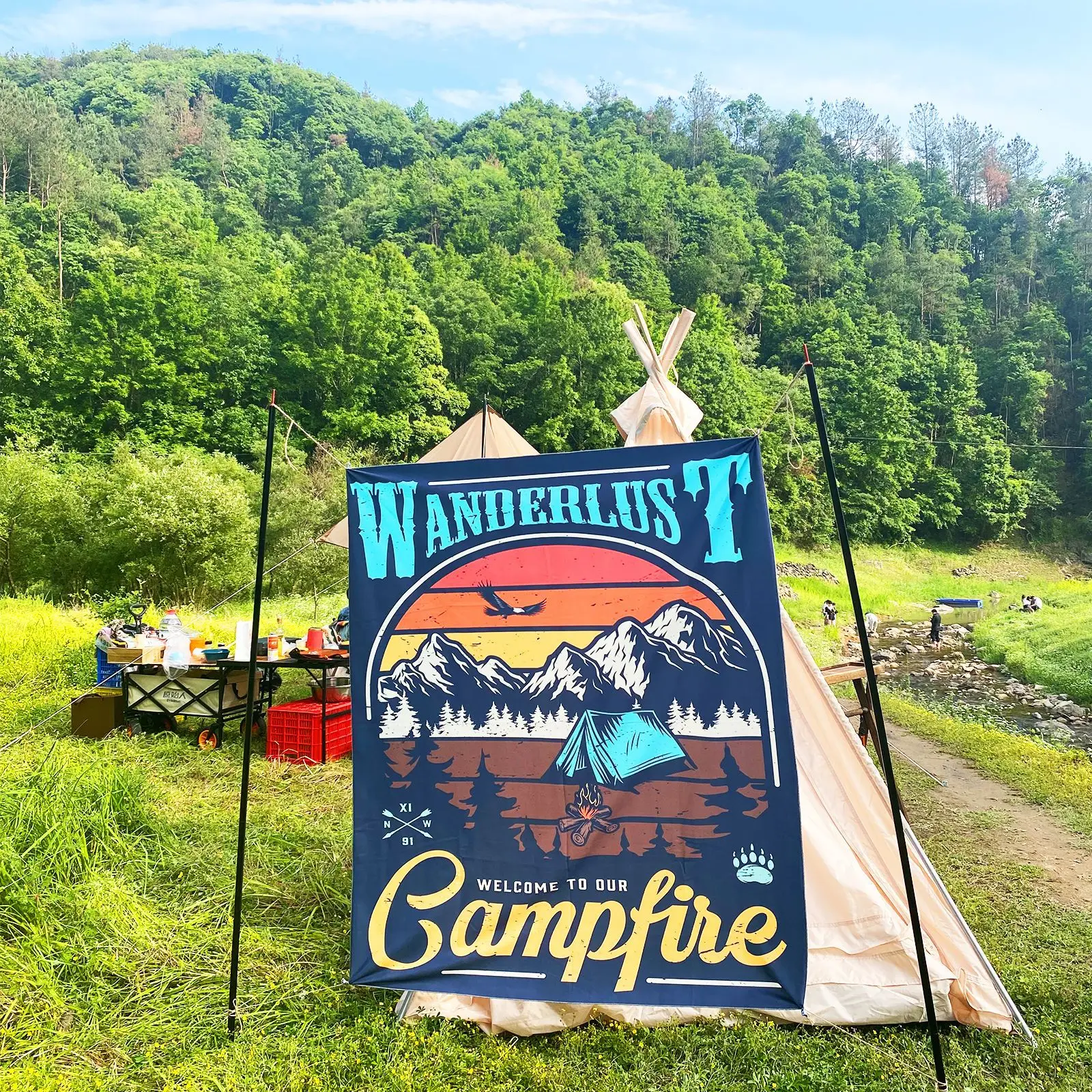 Wall background cloth outdoor camping travel decorative cloth camping carpet can be customized patterns