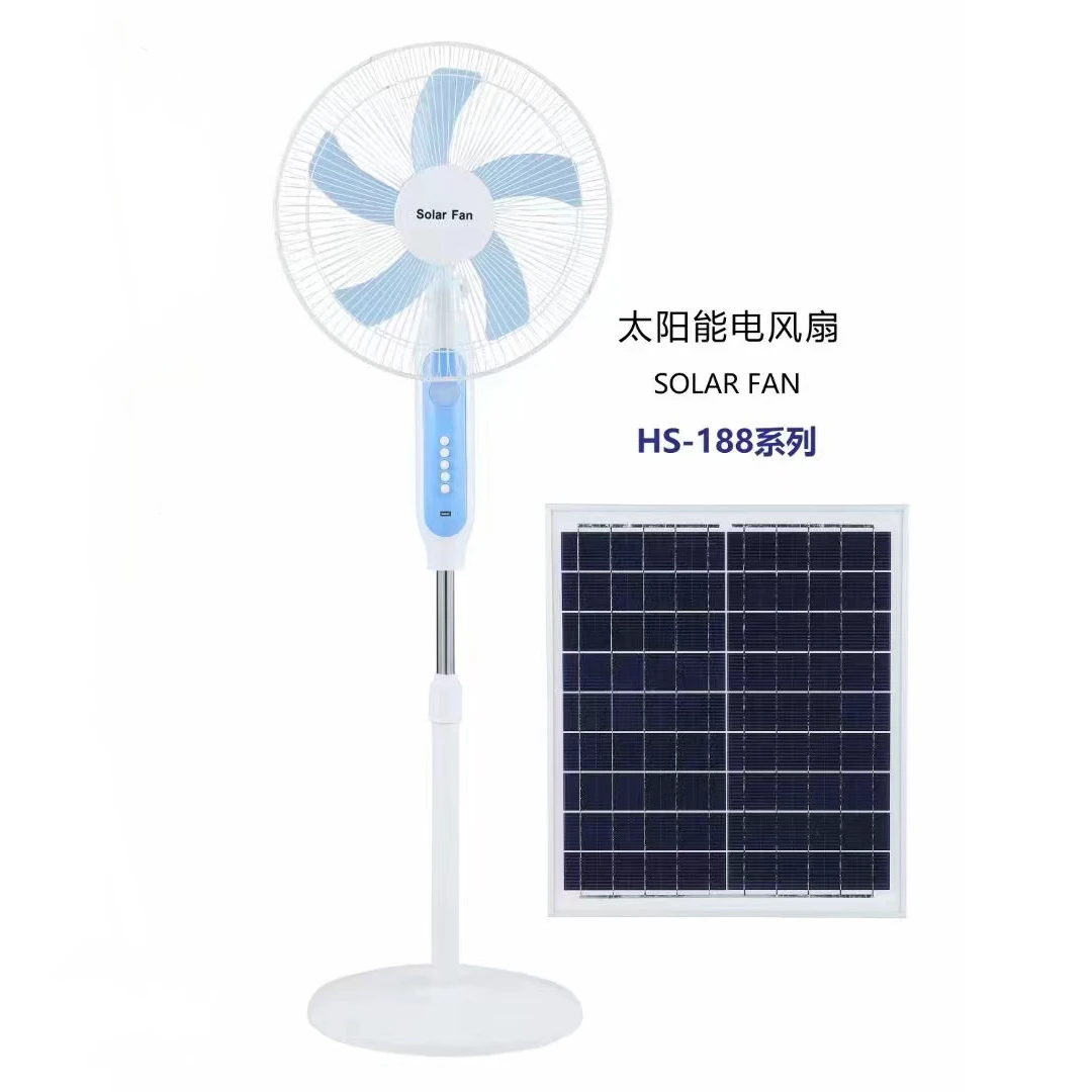 Wholesale 16 Inch 12V Solar Fan Solar Powered Rechargeable Fan Pricece Cheap Stand Solar Fan with Panel and LED Light