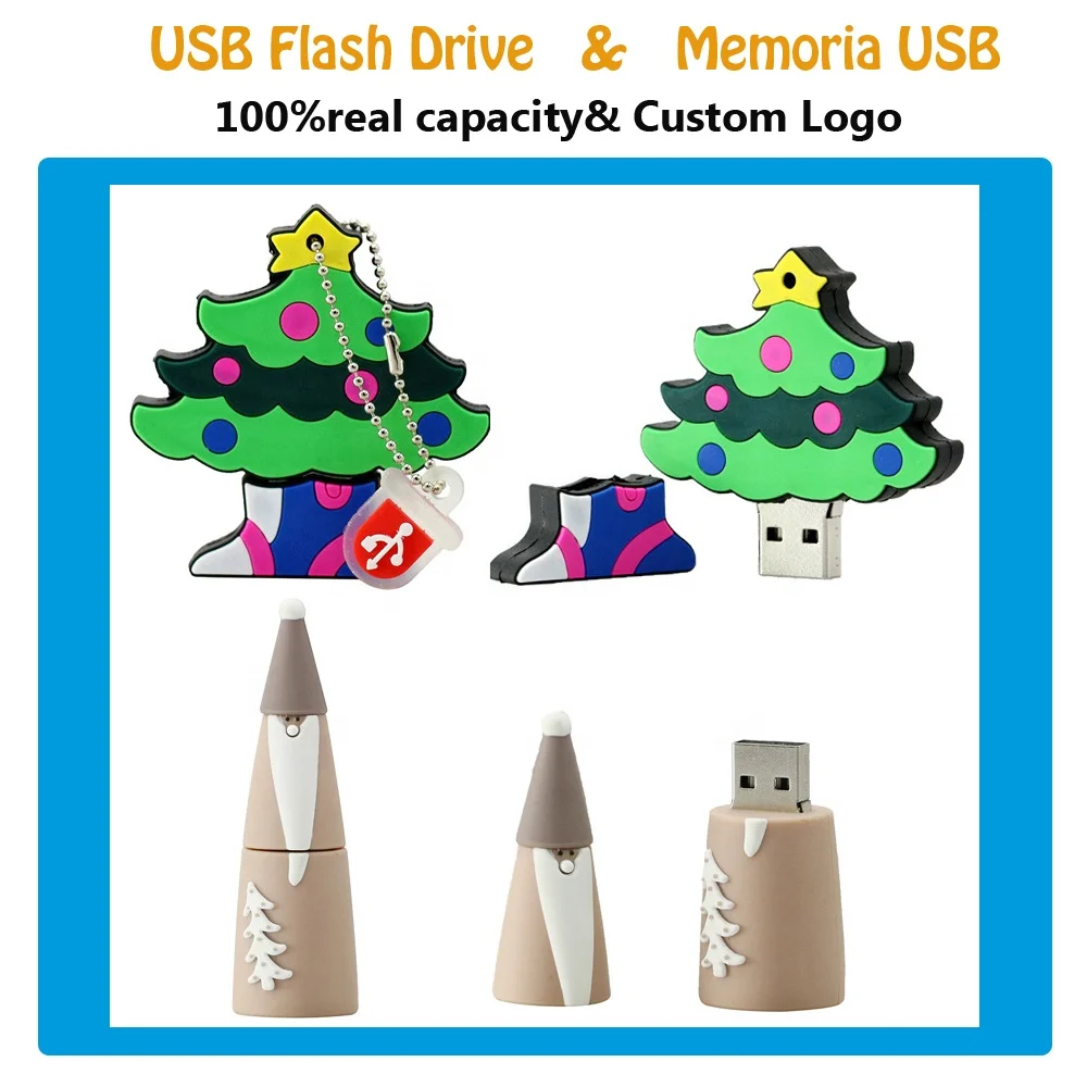 Bulk Custom USB Flash Drive  USB Pendrive From China Factory All Capacity Christmas Stocking PVC Flash Memory 8GB 16GB 32GB  64G