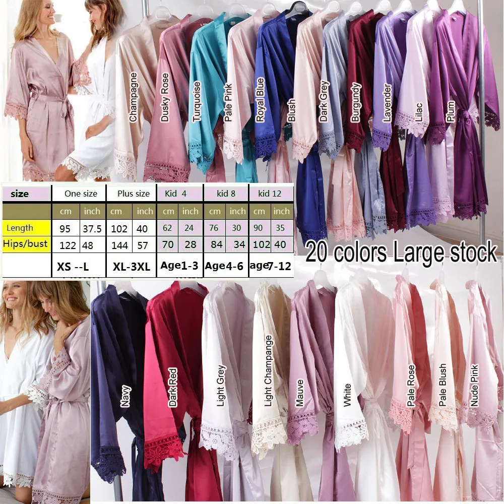 
In stock fast shipping Lace sleeve Silk Robe 