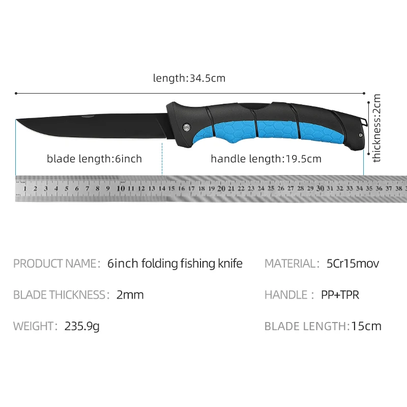 Stainless Steel Razor Sharp Black Coating Blade Folding Fillet Knife With Custom Color PP+TRP Handle Outdoor Folding Filet Knife