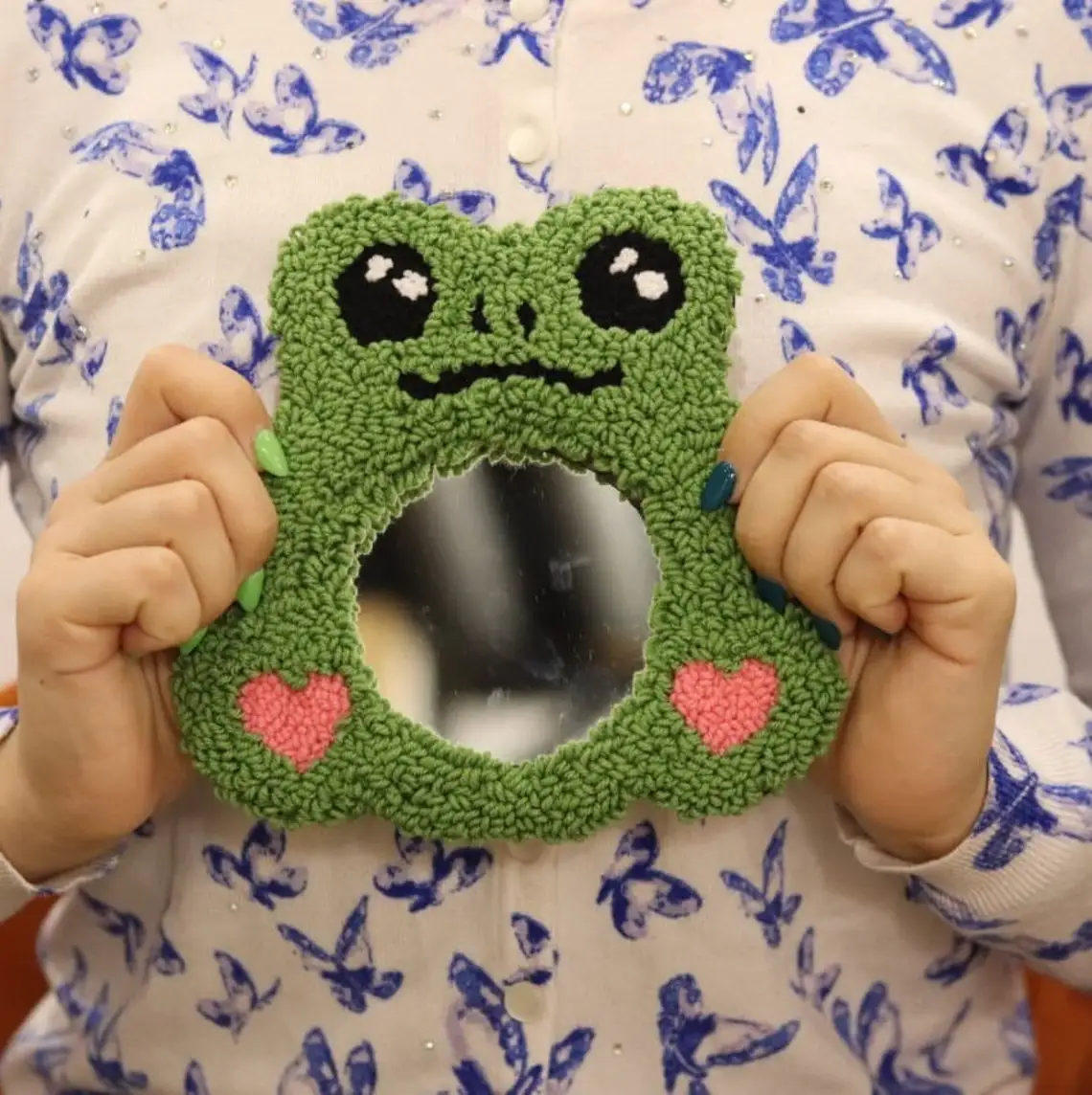 Frog Mirror Punch Decoration Jewelry Cartoon Drink Bar Needle Mirror Frame Handmade Mug Rug Mirror For Home