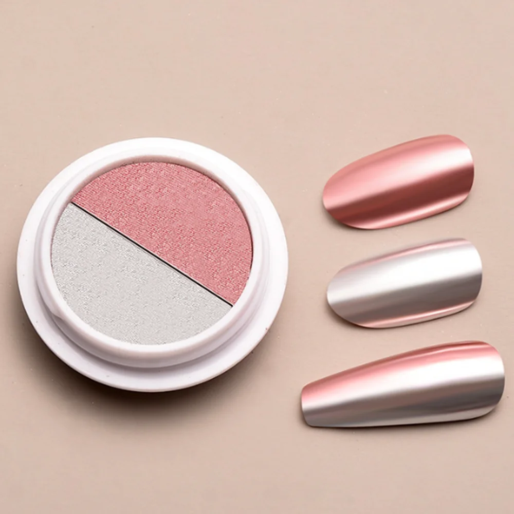 BIN Nail Suppliers 2 in 1 Nail Art Chrome Mirror Powder Chrome Nail Powder Metallic Mirror Effect Chameleon Pigment Mix