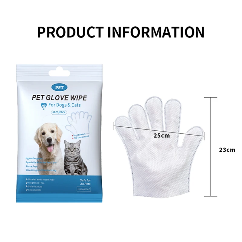 2024 Eco-Friendly Cleaning Gloves Pet Wipes Disposable Non-woven Fabric Cat Cleaning Gloves Dog Pet Gloves Wet Wipes