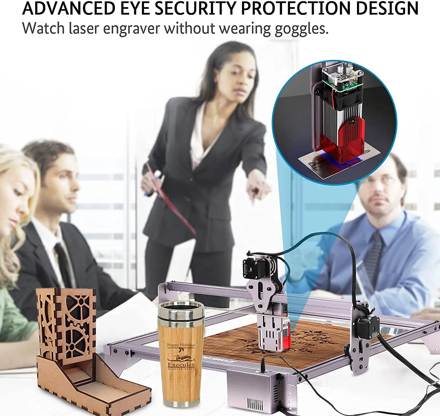 ATOMSTACK A5 PRO 40W Laser Engraving Cutting Machine With Y-axis Rotary Roller For Cans Eggs Cylinders Bottle Cup