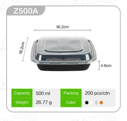 Rectangle disposable lunch square plastic box with lid packing container with lid for fruit salad noodle bento meal fast food