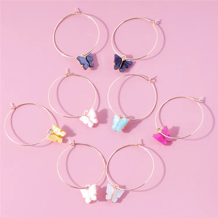 
Fashion Gold Cute Animal Acrylic Color Butterfly Charms Plastic Hoop Earrings Accessories 