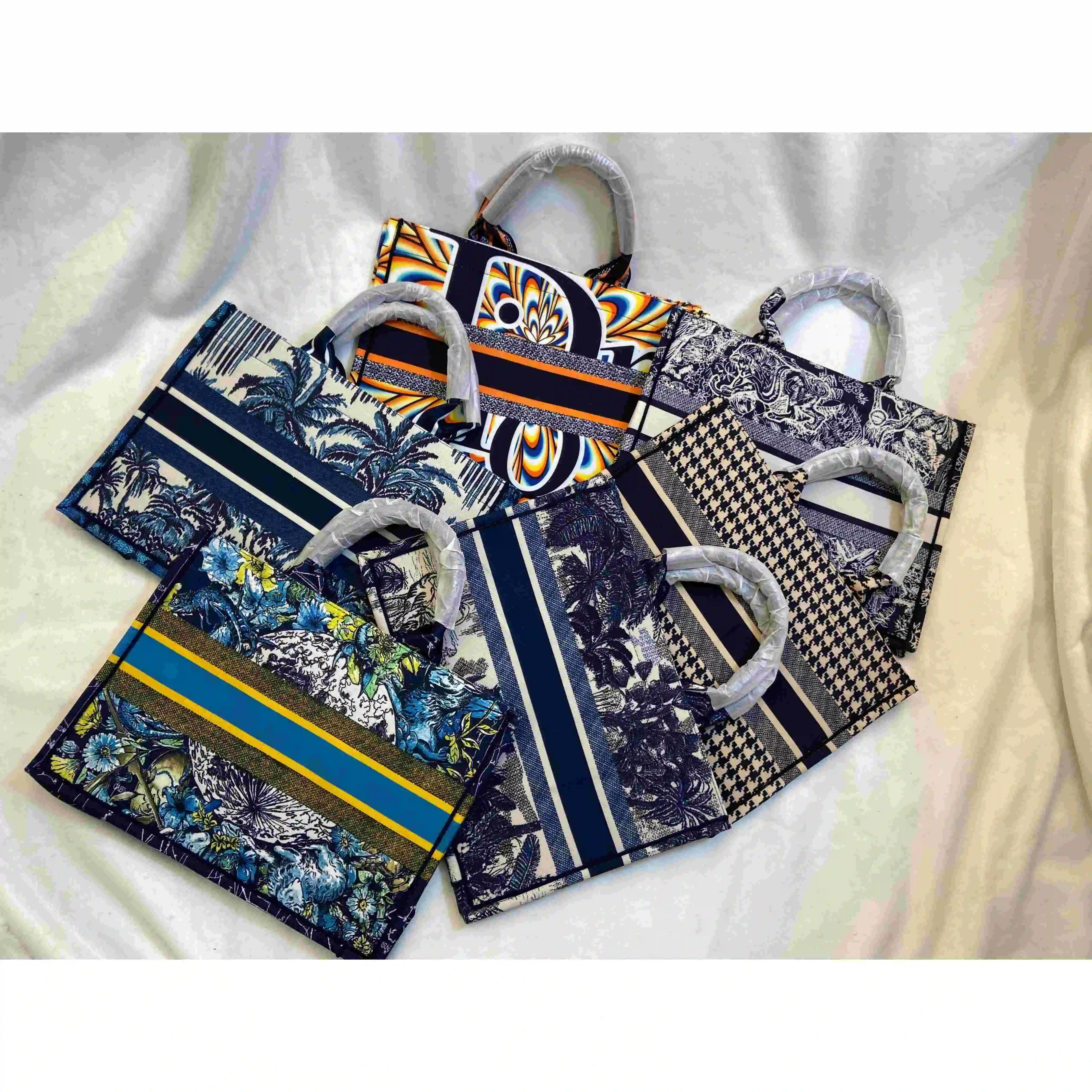 SY 2022 New Fashion Flowers printing handbags OEM Logo Famous brand Canvas tote shopping bags