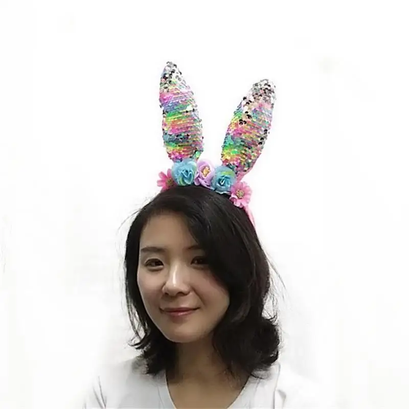 Christmas dress up headgear colorful scales rabbit ears cute flowers sequin headband