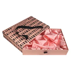 Wholesale Custom Cardboard Paper Box Two Pieces Style Glossy Wig Hair Extension Box with  Golden Satin Fabric Inside