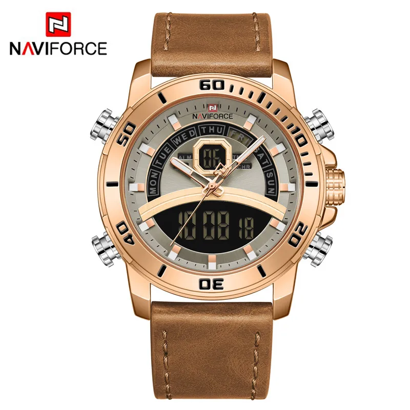 Часы наручные NAVIFORCE NF9181L Мужские кварцевые цифровые водонепроницаемые спортивные из легированной стали дизайнерские
