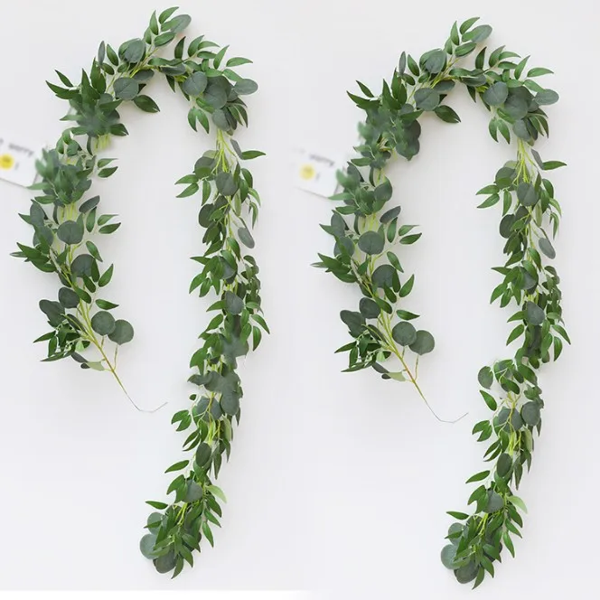 New Design Amozan Green leaf vine decorative artificial eucalyptus willow leaf garland for sale