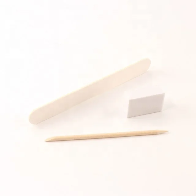 Professional 3 Pieces Manicure Kit Mini White Wood Nail File Buffer Orange Wood Stick Disposable Nail Care Set For Salon