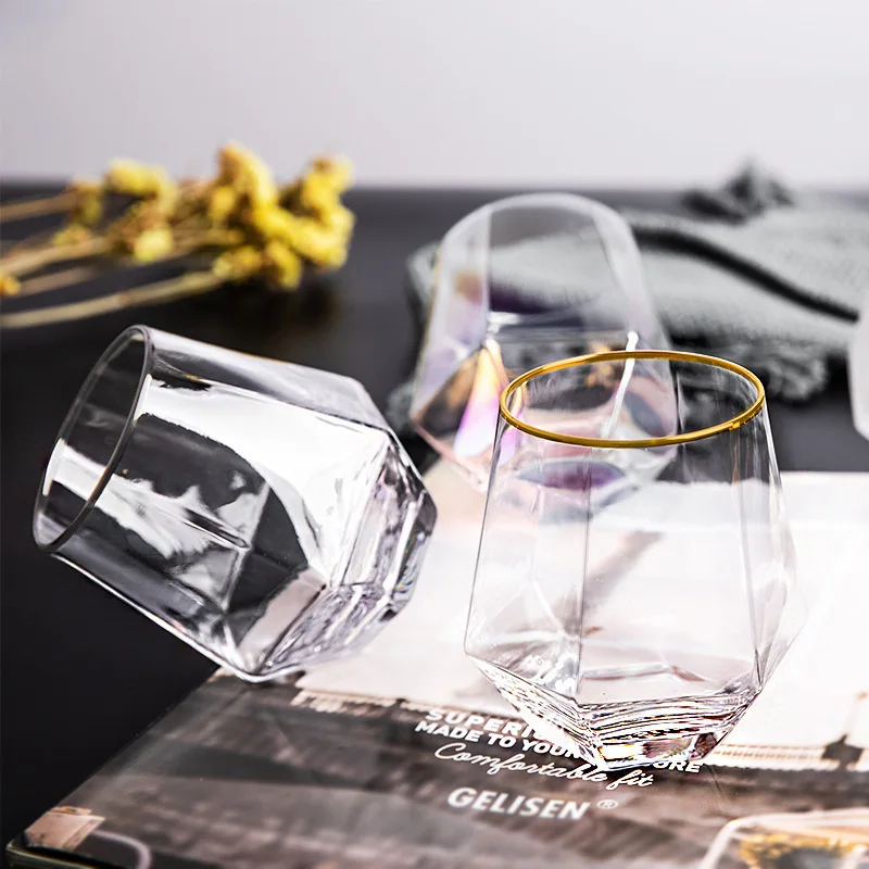 Household creative 300ml dazzling color Six-edge diamond water glass cup