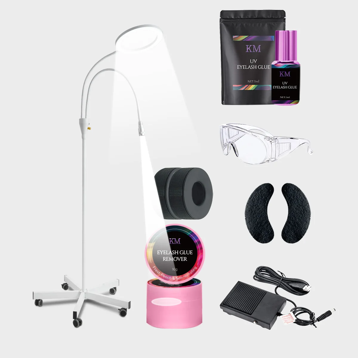 Clip UV lamp floor stand LED white light with foot pedal kit 1s dry UV LED lash extension glue lamp set