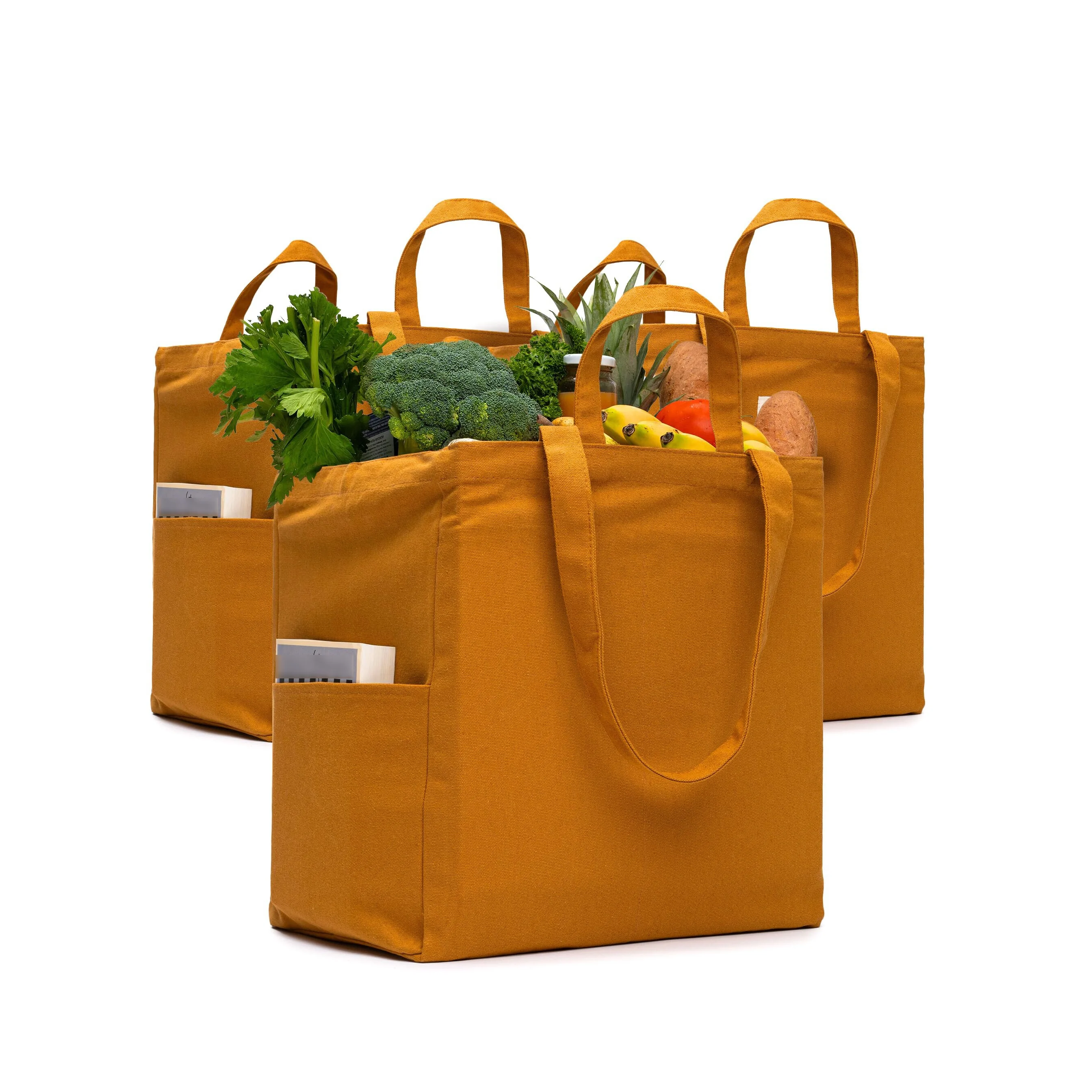 Premium Quality Grocery Bag Customised Sizes Sustainable Recycled Foldable 12oz Canvas Cotton Multi-Pocket Shopping Bag
