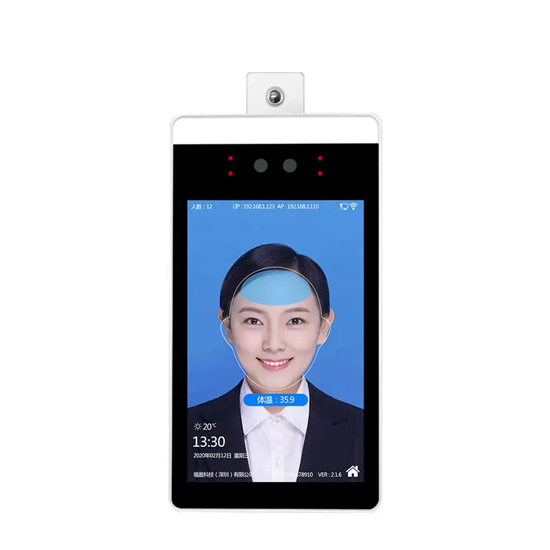 Бесконтактный инфракрасный датчик температуры тела 8 дюймов ЖК-дисплей распознавание маски для лица терминал