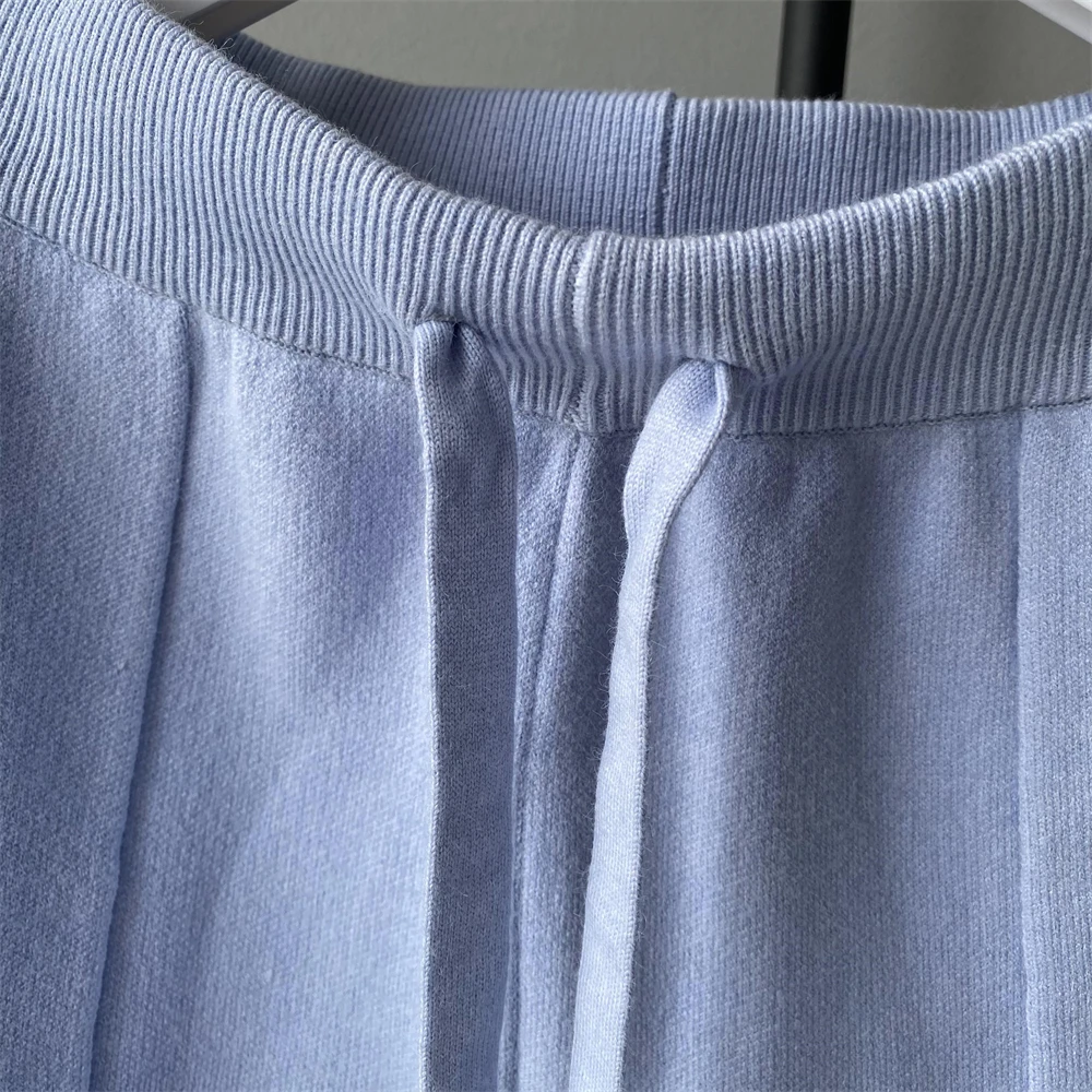 New Arrival Ladies Fall Winter Knit Suit Jump Set Wholesale  Wool Knit Coat Short Sleeve Knitted Sweater with Fox Fur Collar