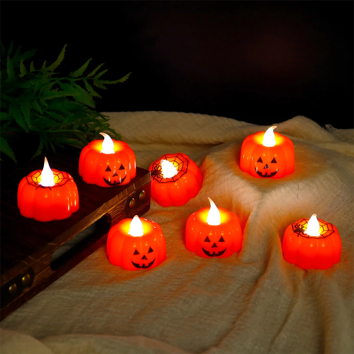 Led Pumpkin Shaped Tealight With Smile Pattern Electronic Flameless Candle Holiday Decoration Halloween Decorative Candle