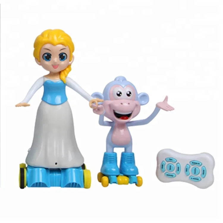 Cool Design Battery Operated Music Dancing Monkey and Girl Doll with Skate