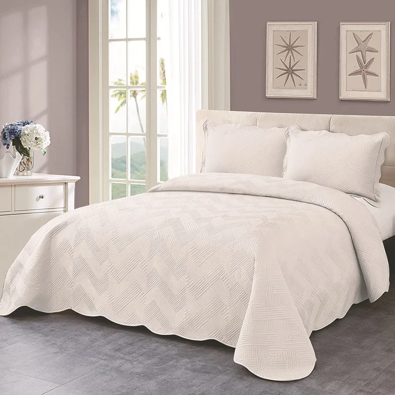 New Washed Cotton Bed Cover Three-piece Set Of Solid Color Ground Wool Embroidered Air Conditioning Quilt Soft Bedspread