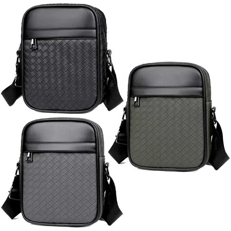 Men Bag New Casual Woven Single Shoulder Crossbody Bag PU Business Youth Vertical Men Shoulder Bag Wholesale