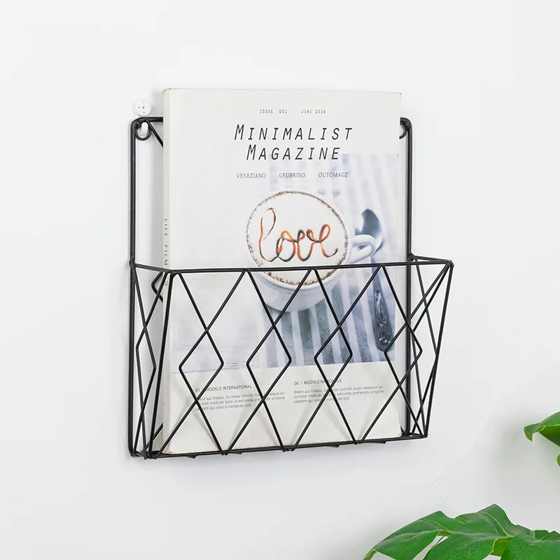European style wrought iron magazine rack newspaper storage basket wall mounted multifunctional storage basket
