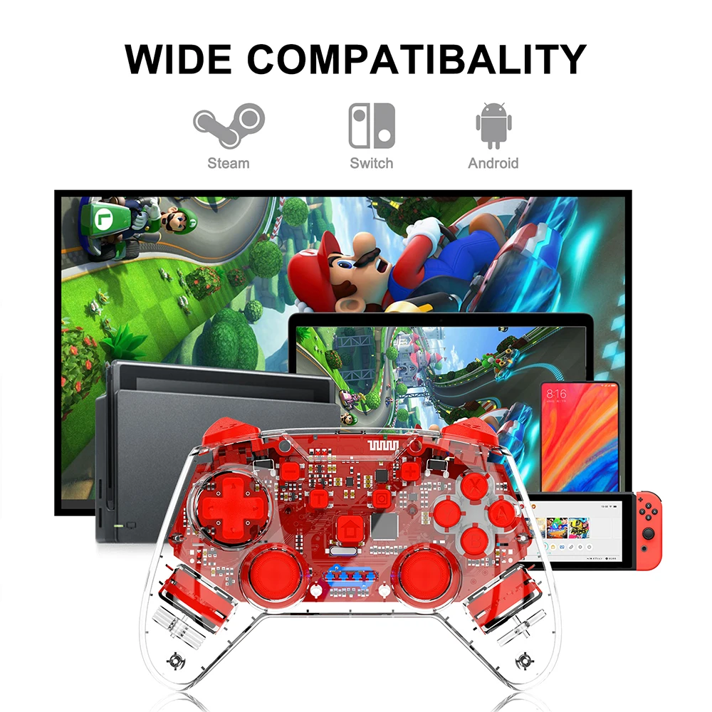 Wireless Transparent Pro Controller gamepad controller console mobile joystick Remote with Vibration Console