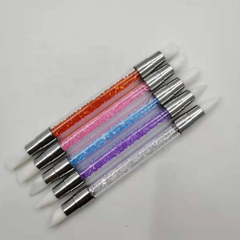 Wholesale two-headed dual tipped nail art silicone pen acrylic rhinestone handle carving brushes sculpture pen
