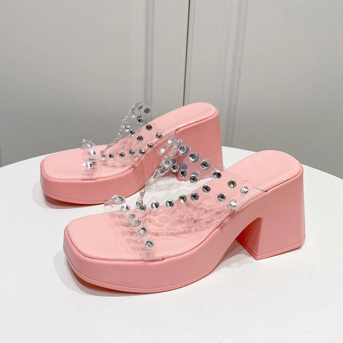Liu Ming New Arrivals Wholesale 2024 Designer Women Beach Platform Wedges Crystal High Heels Shoes Sandals