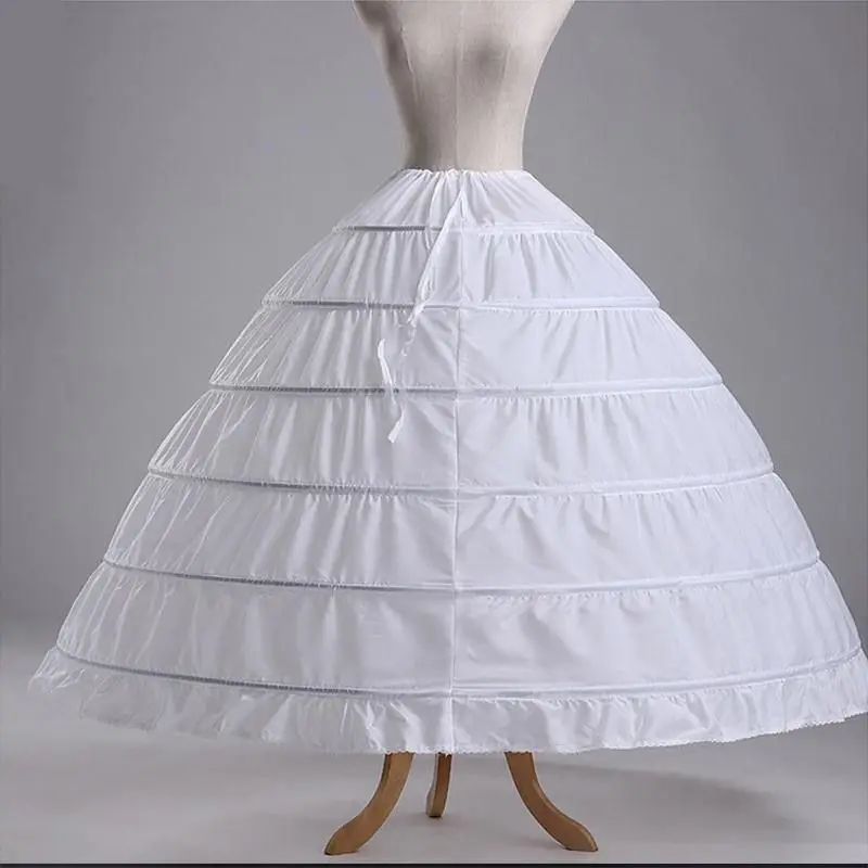 Women Crinoline Petticoat A-line 6 /8 Hoops Skirt Long Underskirt for Wedding Bridal Dress Ball Gown White